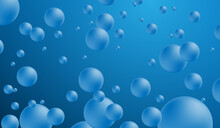 3D Bubbles Are Floating On A Blue Background Like A Bubble Rising To The Surface Of The Water.