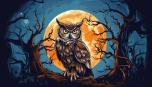 フクロウの満月空のイラスト 無料画像 - Public Domain Pictures