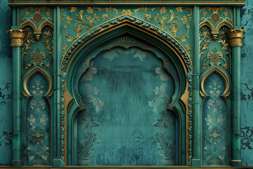 abstract background arabic patterns. an ornamented archway with golden detailing. ramadan kareem ban