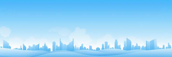 Blue cityscape with a gradient background in a minimalist style.