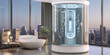 © sakina - futuristic bathroom interior with a large round shower and city view