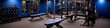© sakina - Blue modern gym interior with exercise machines and weights