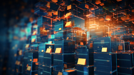 Abstract network grid with files and folders, futuristic software interface, digital document management system, store, search and organize documents, corporate business, paperless office