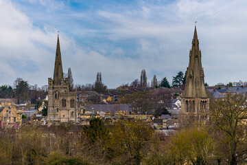 Wall Mural - A view of twin church spires in the town of Stamford, Lincolnshire, UK in winter