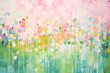 Abstract pastel flowers blooming in vibrant, painterly landscape