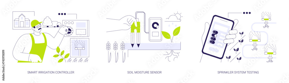 Irrigation system components abstract concept vector illustrations ...