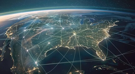 Wall Mural - connecting lines around planet earth, the background of future technology with circles and lines bet