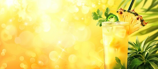 Poster - Spicy pineapple jalapeno mezcalita or margarita for Cinco de Mayo is a refreshing cocktail made with pineapple cilantro jalapeno and mexican distilled alcoholic beverage. with copy space image