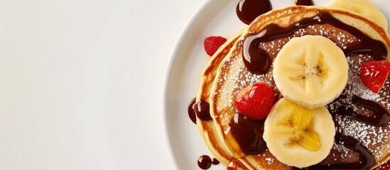 Aufkleber - Crepes stuffed with chocolate spread and banana Thin pancakes Sweet dessert French cuisine top view. with copy space image. Place for adding text or design