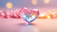 Crystal Clear Heart Colorful Pastel With Blurred Bokeh. Valentine Background. Banner
