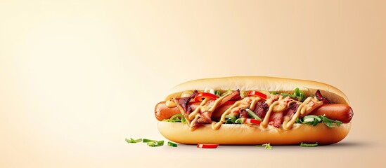 Poster - French Hot dogs with ketchup and mustard delicious street food. with copy space image. Place for adding text or design