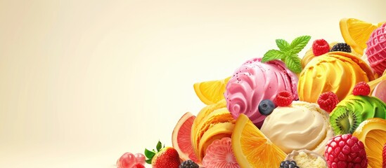 Aufkleber - Ice cream of different fruits. with copy space image. Place for adding text or design