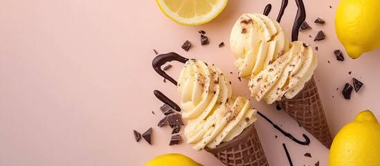 Poster - Homemade lemon and chocolate ice cream sandwiches. with copy space image. Place for adding text or design