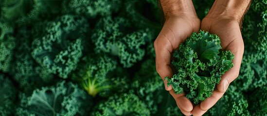 Aufkleber - Organic vegetables Farmers hands with freshly harvested vegetables Fresh organic kale. with copy space image. Place for adding text or design