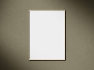 Wall Mural - Blank picture frame mockup on brown wall. Brown living room design. View of interior with artwork mock up on wall.