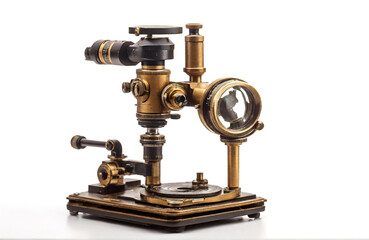 Old microscope on white background