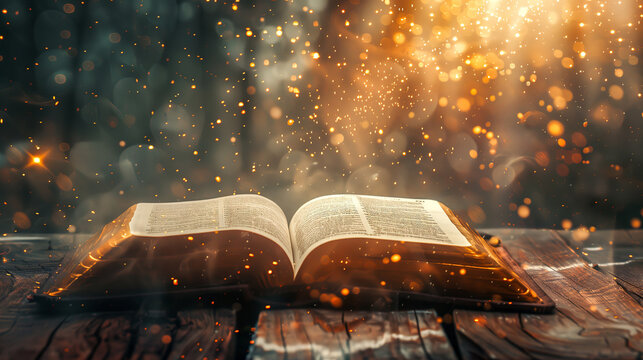 The Bible the Holy Book the Word of God with bokeh particles effects Generative AI Illustration