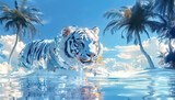 Fototapeta  - Abstrakcyjny tygrys w wodzie na plaży
