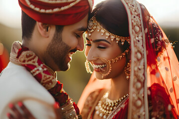 Wall Mural - Indian groom and bride in ceremony on Hindu wedding.