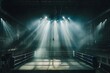 A boxing arena illuminated by a dramatic spotlight ready for combatants. Concept Boxing Arena, Spotlight Illumination, Combatants Ready, Dramatic Setting, Sports Competition