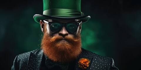 Sticker - A man with a beard wearing a top hat and sunglasses. Suitable for fashion and vintage themed projects