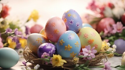  A basket filled with lots of colorful Easter eggs. Perfect for Easter-themed designs