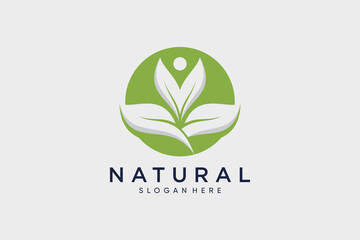 Wall Mural - Natural organic logo leaf design vector illustration with creative idea