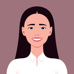 Wall Mural - Portrait of a young smiling woman. Facial expression of a joy and happiness. Vector illustration