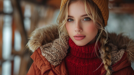 Wall Mural - portrait of a woman in a fur coat