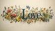 Vintage  my love  in florist font on clear background for romantic projects and decorations.