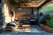 © KEA - outdoor patio with a built - in barbecue and a bar setup