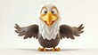 3D illustration of a happy cartoon bald eagle with outstretched wings.