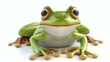 A charming 3D illustration of a lovable green frog, with big round eyes and a cheerful smile, set against a clean white background. Perfect for adding a touch of whimsy and cuteness to your