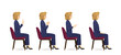 Elegant beautiful business woman sitting in the chair side view different gestures set isolated vector illustration