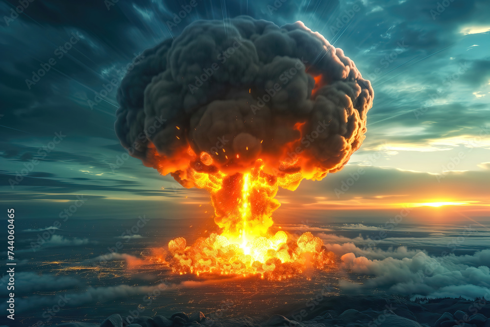 Nuclear explosion of an atom bomb with a mushroom cloud Stock ...