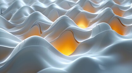 Wall Mural -  a computer generated image of a wavy white surface with a yellow light at the end of the curve of the curve, with a yellow light at the end of the curve at the end of the edge of the curve.