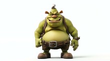 This Is An Image Of A Funny Green Ogre. He Is Smiling And Has A Big Belly. He Is Wearing A Brown Belt And Brown Shoes.