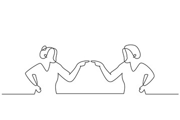 two people fighting accusing bad talk tense one line art design