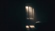 A dimly lit room with a single window, where raindrops streak the pane, creating a melancholic atmosphere. AI Generated
