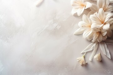 closeup fallen flower on beautiful white stone floor textured background with copy space