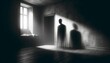 A photo-style representation of a dimly lit room where a ghostly figure appears among the shadows, representing the intangible nature of depression. AI Generated
