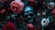 Sinister Baroque Halloween Background With Skulls and Flowers