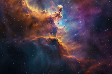 Poster - An awe-inspiring image captures a magnificent expanse of space featuring sparkling stars and celestial wonders, Intricate patterns within a brilliantly colored nebula, AI Generated