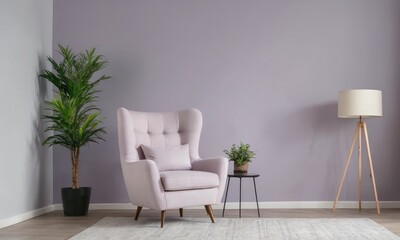 Background mock up grey colored luxury armchair in a grey walls living room. 