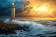 Majestic Lighthouse Illuminating Vast Waters, Lighthouse symbolizing guidance and assurance, commandeered by blockchain, AI Generated