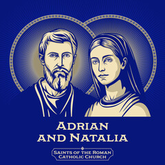 Wall Mural - Saints of the Catholic Church. Adrian and Natalia of Nicomedia. Christianity with his wife Natalia, Adrian was martyred at Nicomedia in Asia-Minor. 