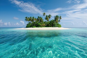 Canvas Print - A Small Island in the Middle of the Ocean, An isolated tropical island surrounded by crystal blue waters, AI Generated