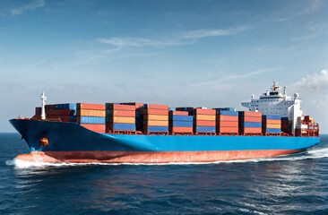 webinar banner side view of smart cargo ship carrying containers at sea