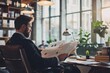 © Ifti Digital - A man is seated at a desk, engrossed in reading a newspaper, Businessman reading a financial newspaper in his office, AI Generated