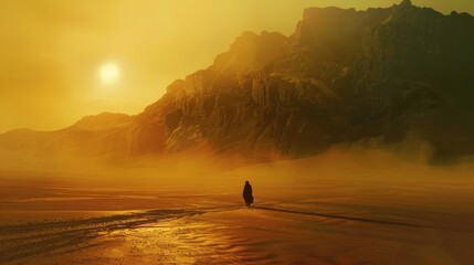 Canvas Print - alien world background movie Dune exo planet men in black in desert epic scene by Midjourney 6